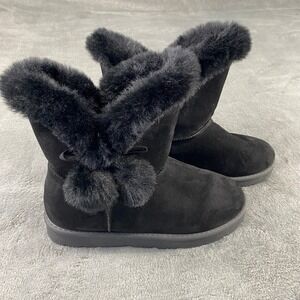 Rouge Helium Winter Boots Womens 10 Black Suede Faux Fur Pom Pom Warm Cozy Goth